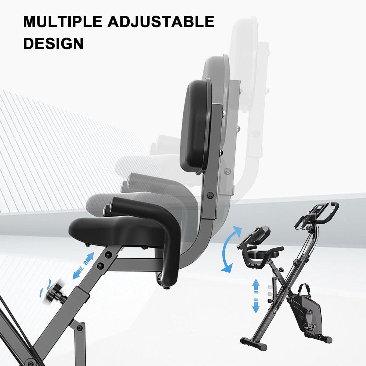 Afbeelding 3 van Seastone - 4 in 1 Opvouwbare Hometrainer - X-bike met 8 Verstelbare Weerstandsniveaus - 2.5KG Vliegwiel - LCD Scherm - Oefeningen voor het hele lichaam - Zwart