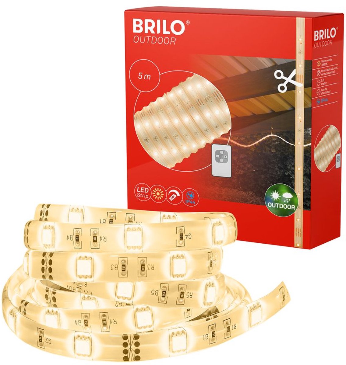 B.K.Licht BRILONER VARMA - LED Strip 5 meter - buitenverlichting - tuinverlichting - lichtsnoer buiten - IP44 - 3000 Kelvin - 240 lm - kunststof wit