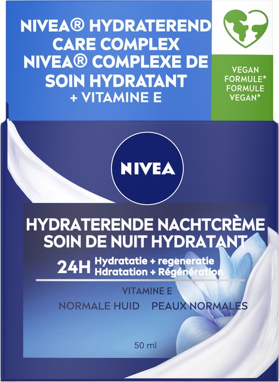 NIVEA Essentials Hydraterende Nachtcrème - Normale tot Gemengde huid - Met Lotusextract en Waterlelie-extract - Vitamine E en Provitamine B5 - 50 ml