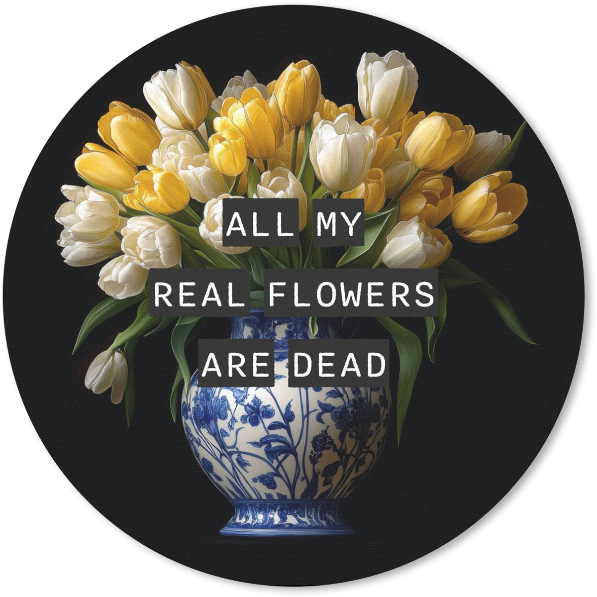 Muismat rond 50x50 cm - Mousepad Quotes - Bloem - Tulp - Geel - Ronde muismatten