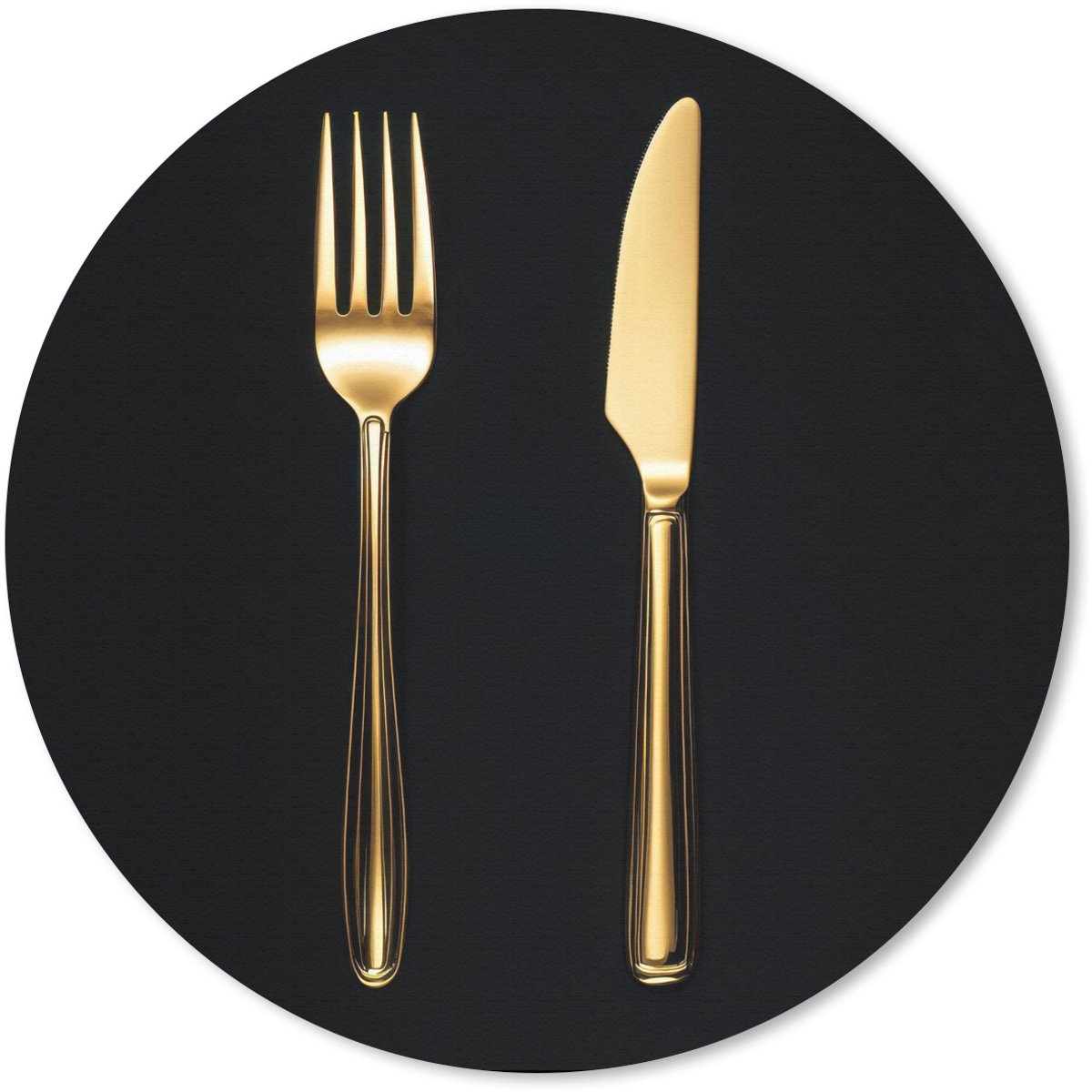 Muismat rond 30x30 cm - Mousepad Bestek - Goud - Mes - Vork - Ronde muismatten