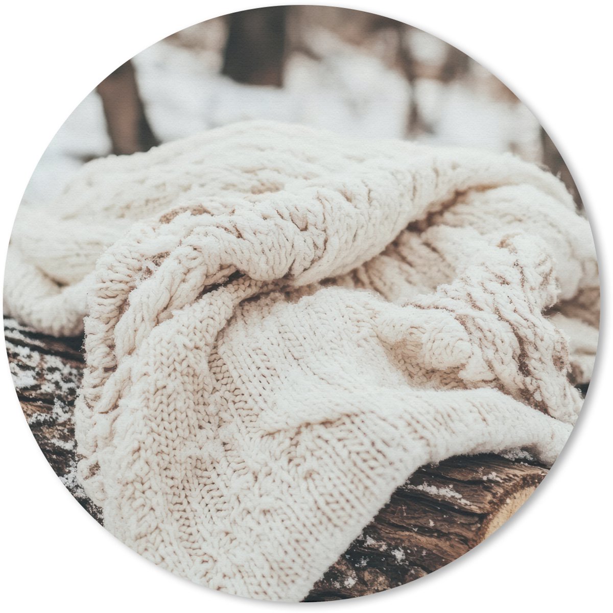 Muismat rond 20x20 cm - Mousepad Deken - Wit - Boomstronk - Winter - Sneeuw - Ronde muismatten