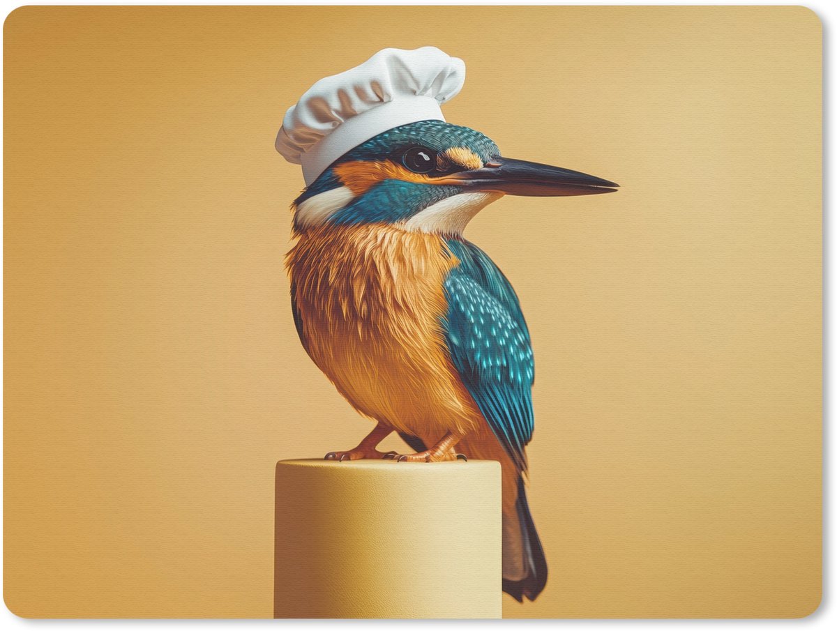 Muismat 23x19 cm - Mousepad Ijsvogel - Pilaar - Koksmuts - Vogel - Muismatten