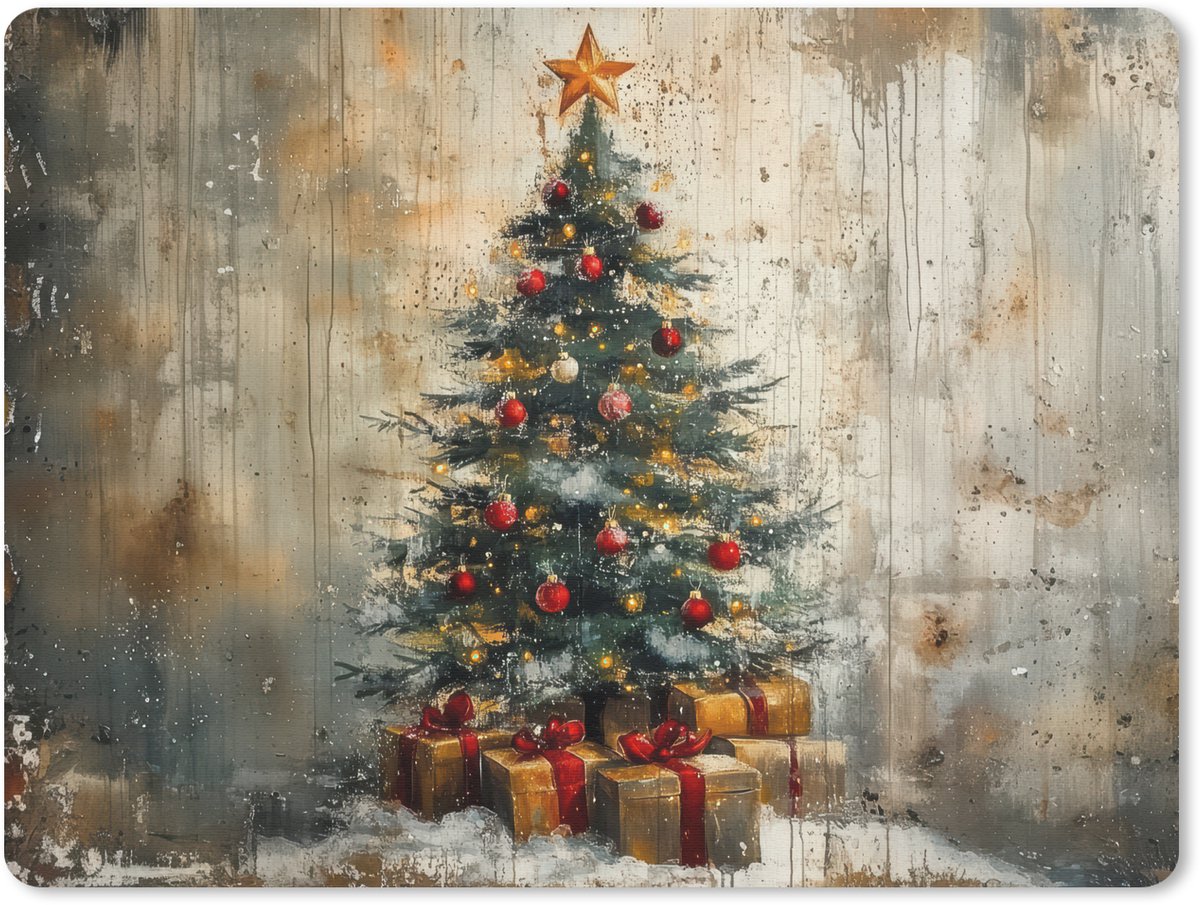 Muismat 23x19 cm - Mousepad Kerstboom - Vintage - Kerst - Cadeau - Muismatten
