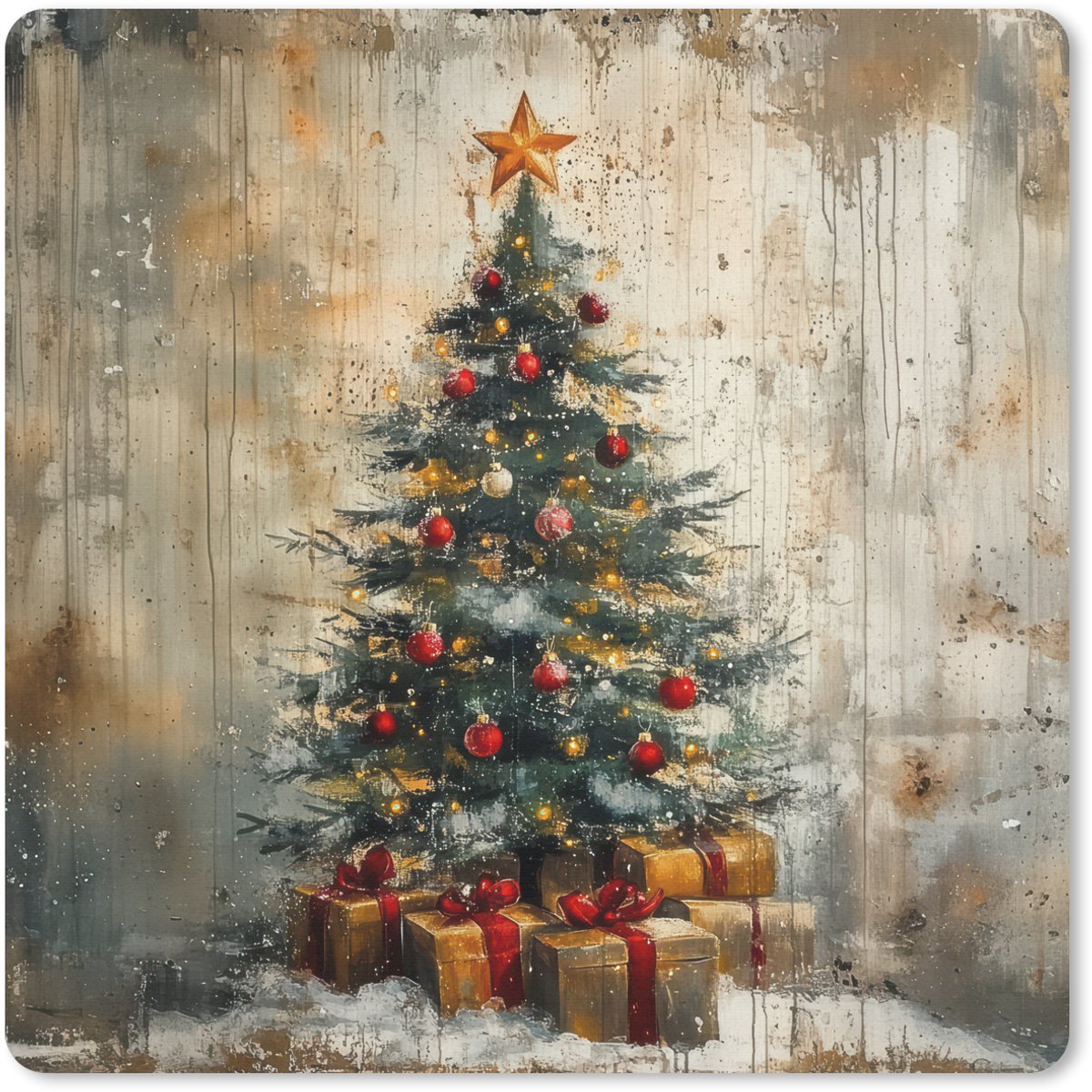 Muismat 30x30 cm - Mousepad Kerstboom - Vintage - Kerst - Cadeau - Muismatten