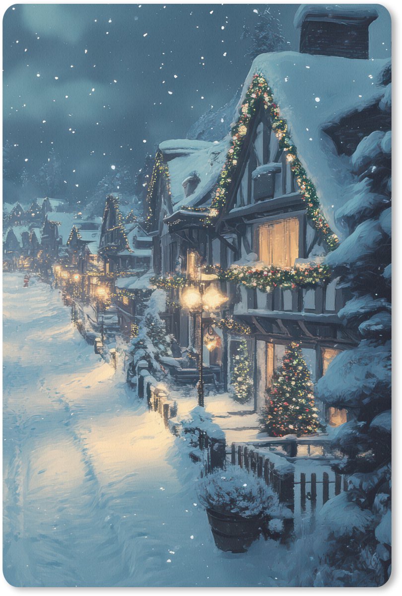 Muismat 18x27 cm - Mousepad Kerstdorp - Kerst - Sneeuw - Winter - Muismatten