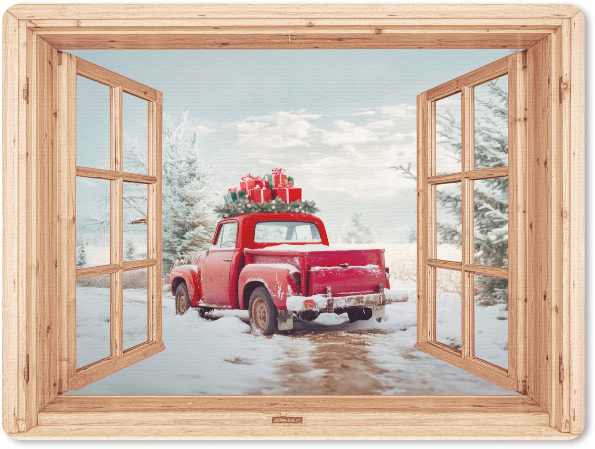 Muismat 23x19 cm - Mousepad Doorkijk - Auto - Kerst - Cadeaus - Winter - Landschap - Muismatten