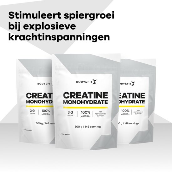 Body & Fit Creatine Monohydrate - 100% Creatine Monohydraat - Supplement voor Spieropbouw/Prestaties - Smaakloos - 500 gram (146 doseringen)