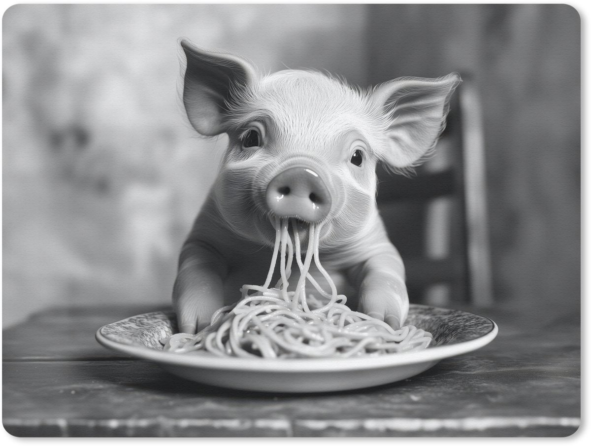 Muismat 23x19 cm - Mousepad Varken - Schattig - Spaghetti - Zwart wit - Dier - Muismatten
