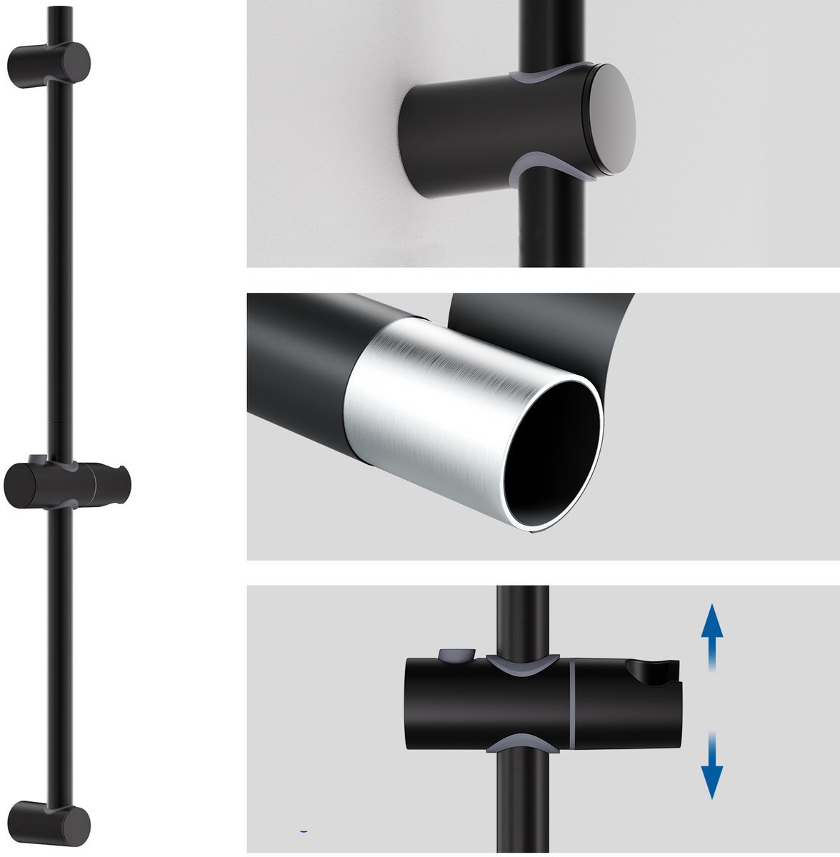 DERW Max Glijstang - Verstelbaar - 70CM - Douche Glijstang - Wandmontage - Aanpassen aan oude gat - Zwart