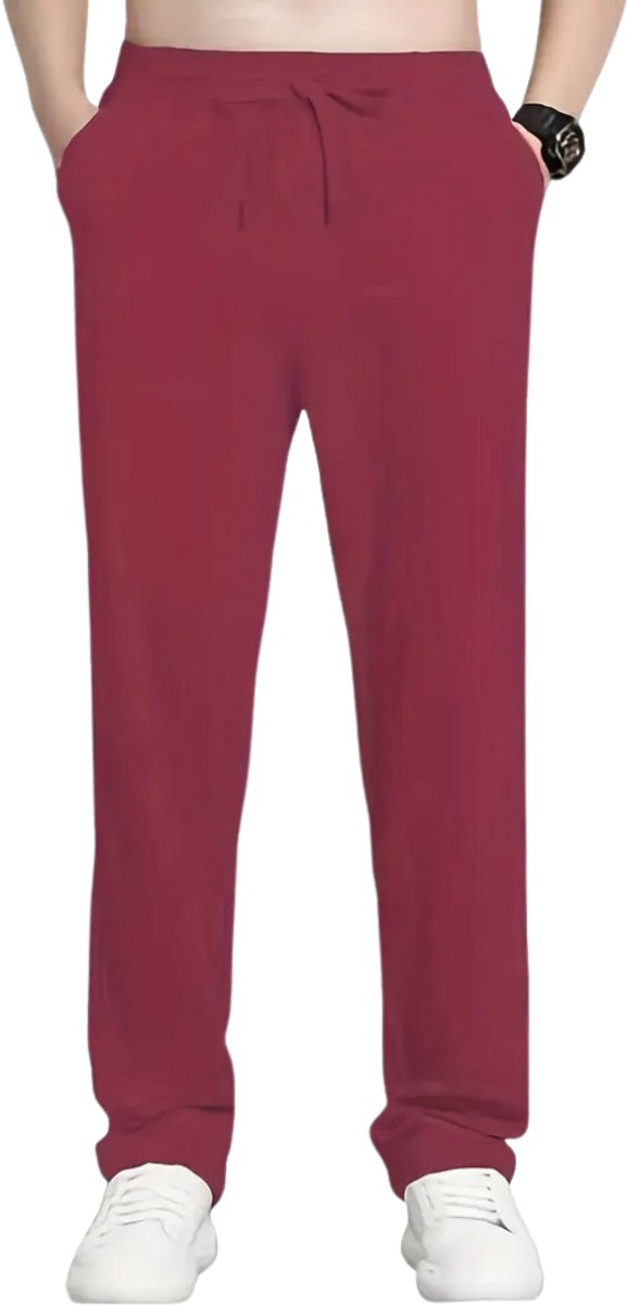 Nivard Linnen Broek Heren Zomerbroek Volwassenen Lange Broek Pantalon Strandbroek Zomer Ibiza Stijl Bordeauxrood