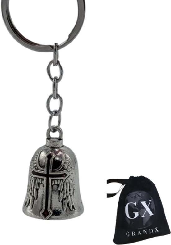 Grand X - Bell Guardian - Faith - Argent - Gremlin Bell - Porte-clés - Porte-clés Moto - Cloche Porte-Bonheur Moto - Pendentif Sac - Foi