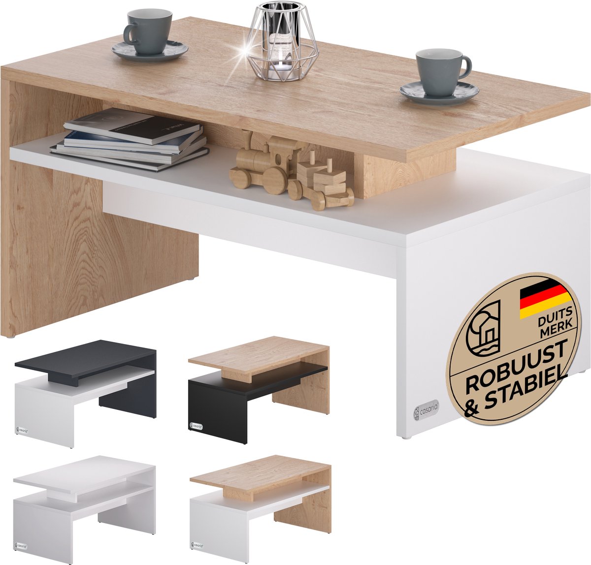 Casaria Salontafel – Opbervak 95x55x50cm Krasbestendig – Wit Eik