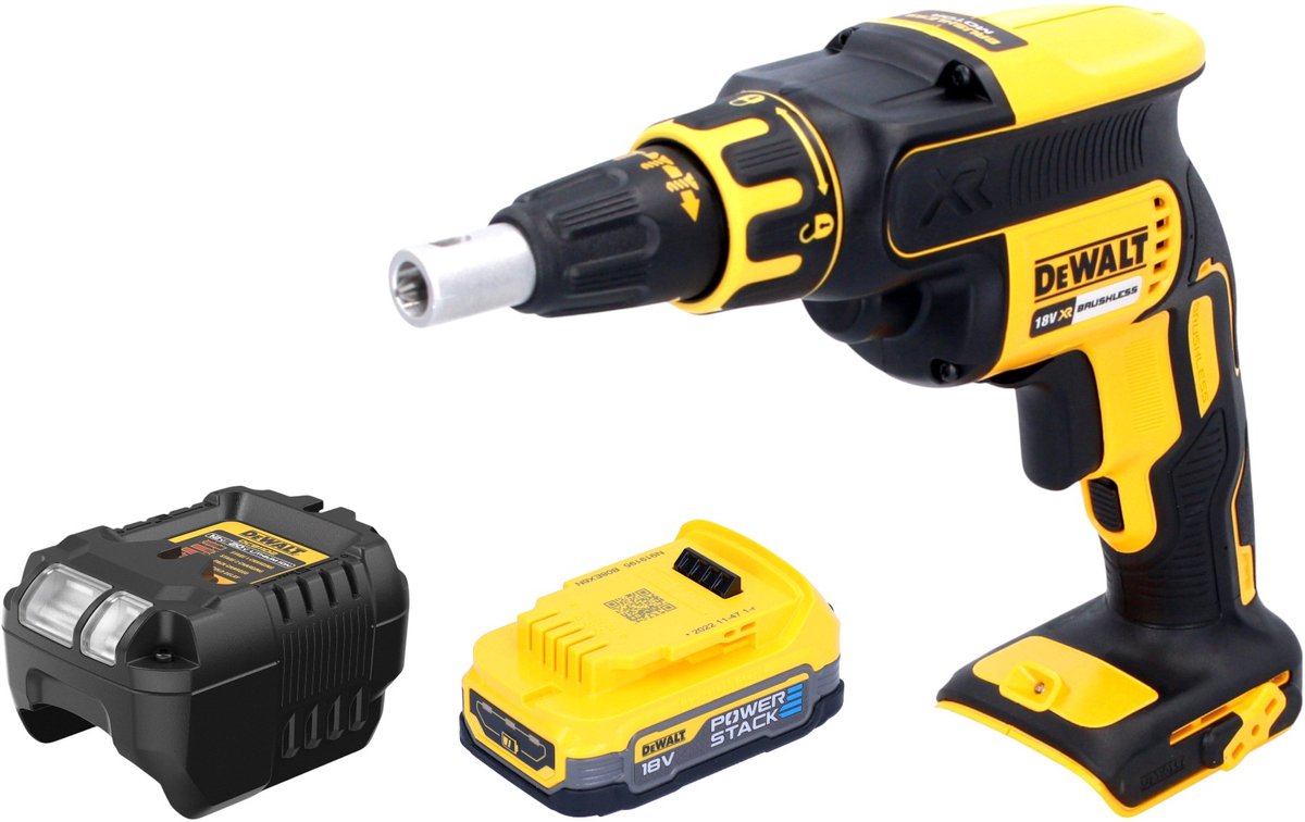 DeWalt DCF 620 E1 accu-schroevendraaier voor droogbouw 18 V 30 Nm borstelloos + 1x Powerstack-accu 1,7 Ah + oplader