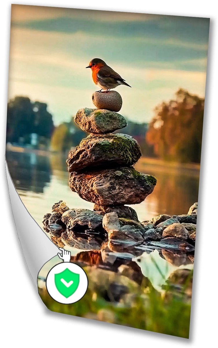 Vogel op stenen in natuur - Vogel poster - Muurdecoratie dieren - Hyperrealisme - Muurdeco