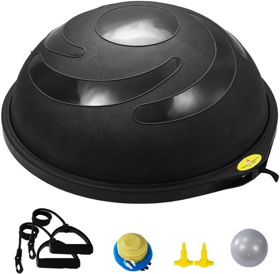 Ejoyous Balanstrainer – 46 Cm, Antislip, Halve Fitnessbal Met Weerstandsbanden – Voor Yoga, Core Training, Balans En Krachttraining – Incl. Pomp, Max. 150 Kg – Paars/blauw/roze