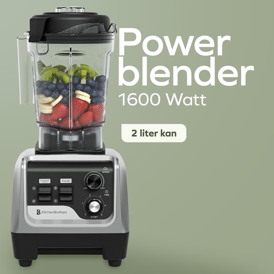 KitchenBrothers Power Blender - 1600W - 2L - Smoothie Maker - IJscrusher - Metallic Grijs van KitchenBrothers — afbeelding 3