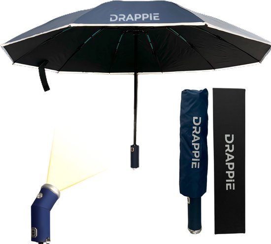 Parapluie DRAPPIE avec éclairage LED et bord réfléchissant – Automatique, coupe-vent et compact