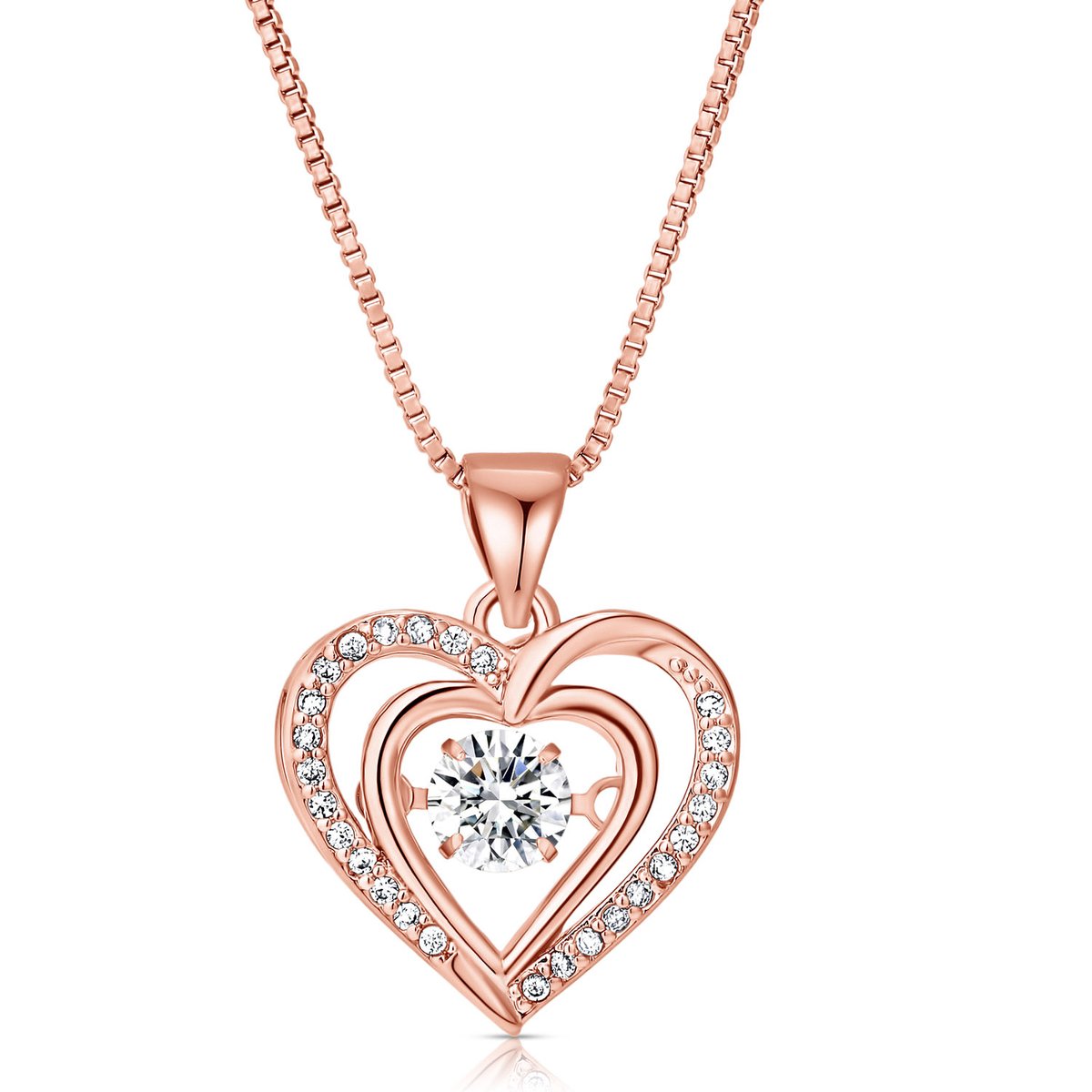 Juwelium Rose Gold Hart Ketting Verstelbaar 40 tot 45 cm met Zirkonia Kristallen in Luxe Sieradendoos met Rozen en Pluche Teddybeer van 22 cm met "I Love You" Tekst – Perfect Cadeau voor Vrouw, Vriendin, Moeder, Dochter