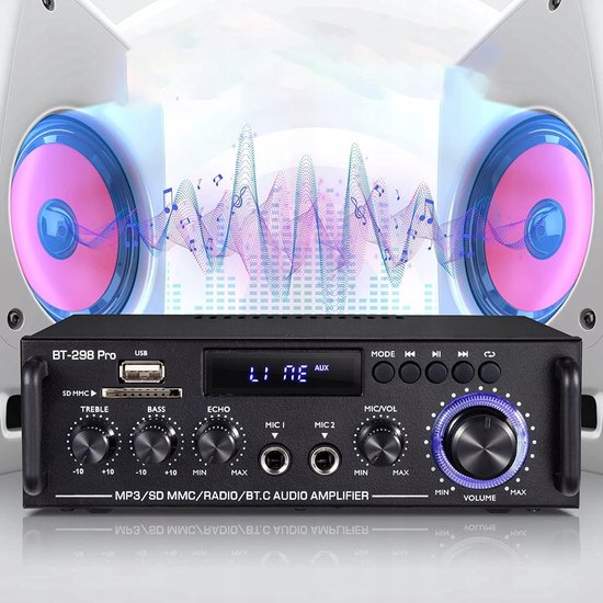 BT-298 Pro HIFI stereo-versterker - Eindversterker - 50W - 2.0 kanalen - Bluetooth 5.0 - Mini-audiospeler