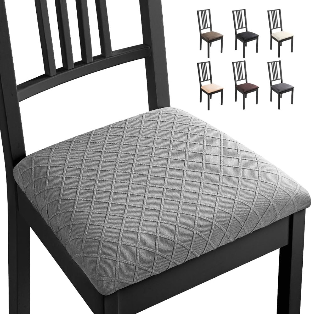 Ibenzoa® Luxueuze Set van 6 Elastische Jacquard Stoelhoezen voor Eetkamerstoelen - Lichtgrijs