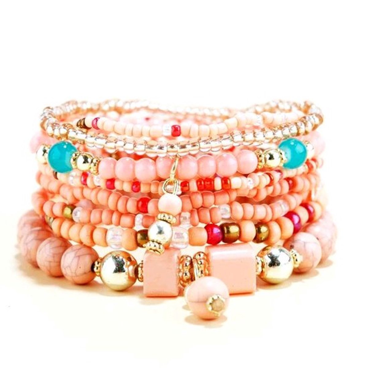 Armbanden set- Dames Armbanden- Kralenarmbanden 8 stuks- Roze armbanden- Ibiza- Boho- Vrouw- LiLaLove- Moederdag