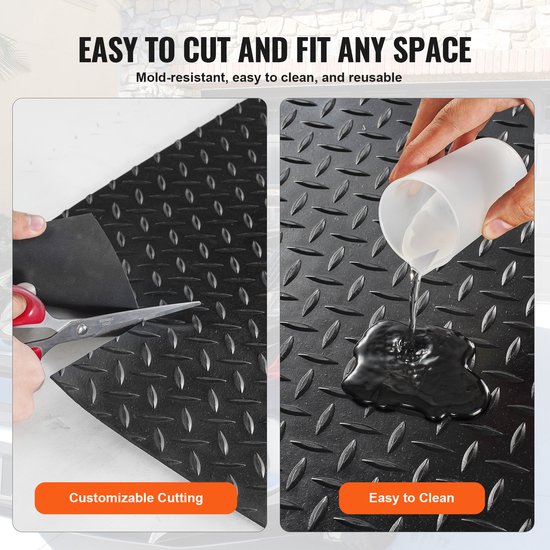 OKUOKA Tapijt Garage Vloermat - Heavy Duty Checker Plate Mat voor Onder Auto Boot Gym, Auto Parking Vloer Beschermhoes, Zwart, 3 mm Dikke IsolatieMat