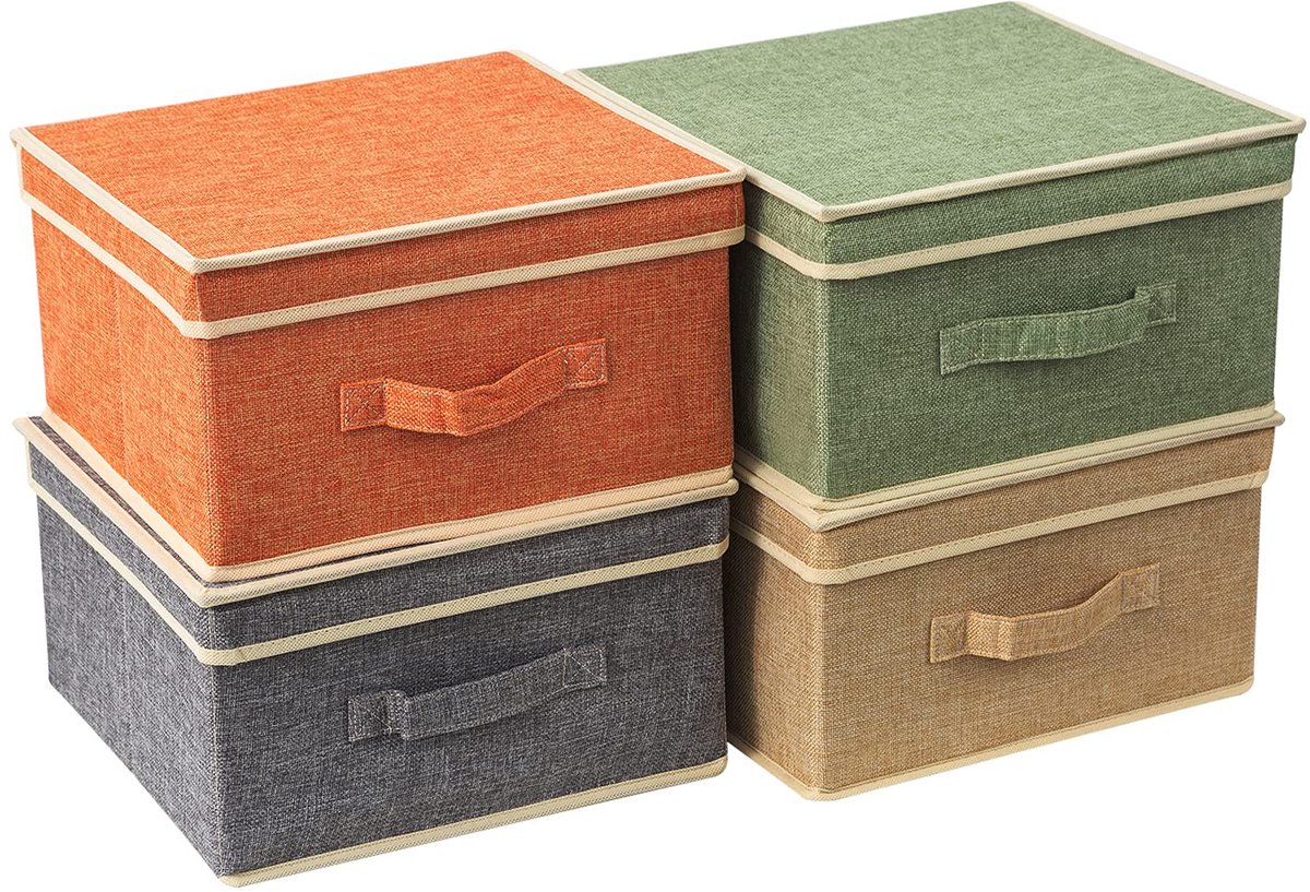 Ibenzoa® Stijlvolle Opvouwbare Opbergdozen Set van Vier Kleuren voor Diverse Organisatiebehoeften