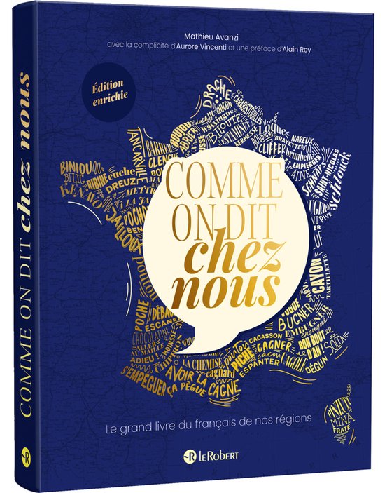 De voorkant van het boek 'Comme on dit chez nous' in het Frans, met een donkerblauwe achtergrond en gouden tekst. De titel is "Comme on dit chez nous" in het midden.