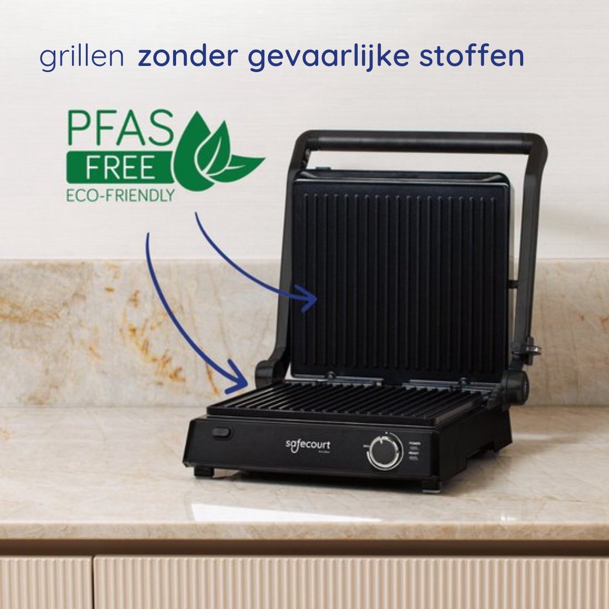 Safecourt Kitchen Tosti apparaat – Paninigrill en Tosti ijzer – Uitneembare PFAS-vrije platen & vaatwasserbestendig – Groot grilloppervlak – snel warm (2000W) – Contactgrill — cadeau in Kookcadeaus - foto 6