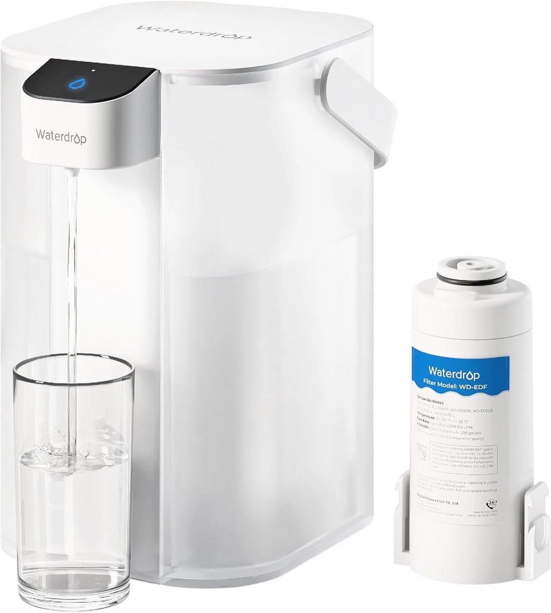 Elektrische waterfilterkruik met 200-gallon capaciteit en 15-cup aanrechtsysteem