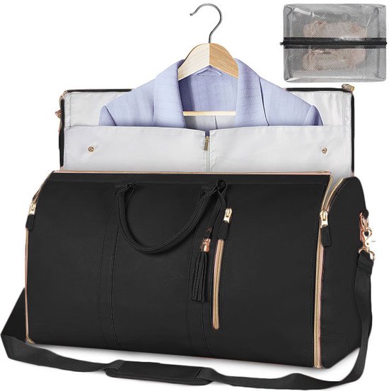 Opvouwbare reistas – leren handbagage – 55x35x25 cm – zwart 2
