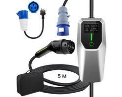 JUNSUN Draagbare 3.68/7kW 16/32A 1-Fase EV Laadkabel - Type 2 Laadpaal , 5M Kabel + LCD Scherm & Opbergtas - 6A/8A/10A/13A/16A/20A/24A/32A Schakelbaar - IEC62196-2 & IP67