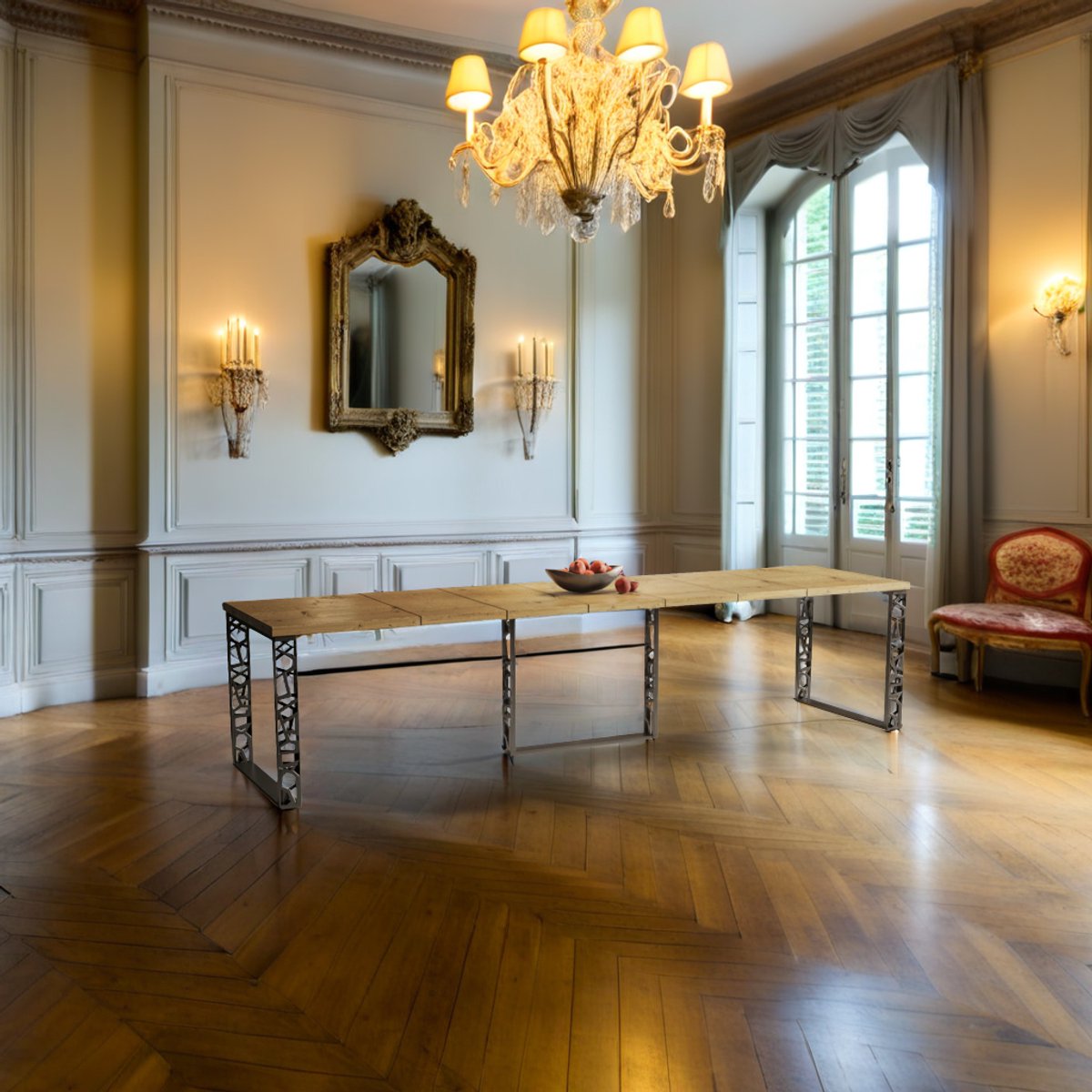 Uitschuifbare Eettafel – 130-330 cm – Gold Artisan Oak - Luxe Eiken Tafel met Gouden Frame – Verlengbare Eettafel voor 8 Personen – Modern & Elegant – Onderhoudsvriendelijk