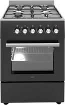 Wiggo - WO-E603R(BX) - Vrijstaand - Gasfornuis - Serie 3 - 60 cm - 66 Liter - 4 pitten - Energieklasse A - 5 jaar garantie - Zwart Rvs