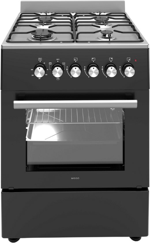Wiggo WO-E603R(BX) - Serie 3 - 60 cm - Gasfornuis - Zwart Rvs