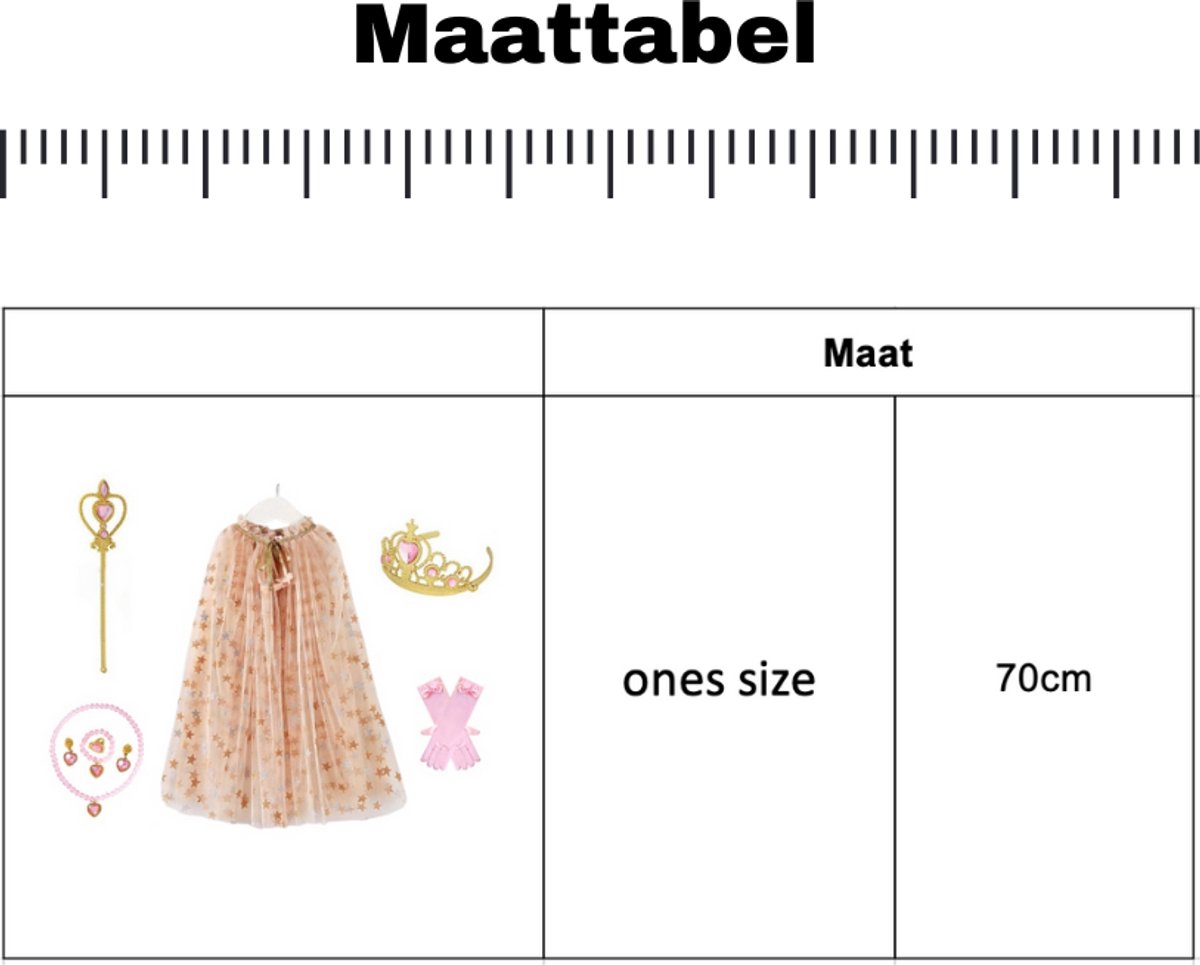 Joya Kids® Verkleedcape met Accessoires Beige kleuren | Prinsessencape | Cape Set | Unicorn | Meisje Verkleedset | Carnvalskleding Meisjes | Met Kroon, Staf, Handschoenen en Sieradenset — afbeelding 8