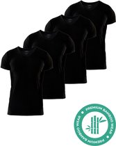 SQQUADD® Bamboe T-Shirt Heren - Slim fit - V-hals - Maat L - 4-pack - Zijdezacht en Ademend - Anti Zweet T-Shirt - Ondershirt Heren - Zwart