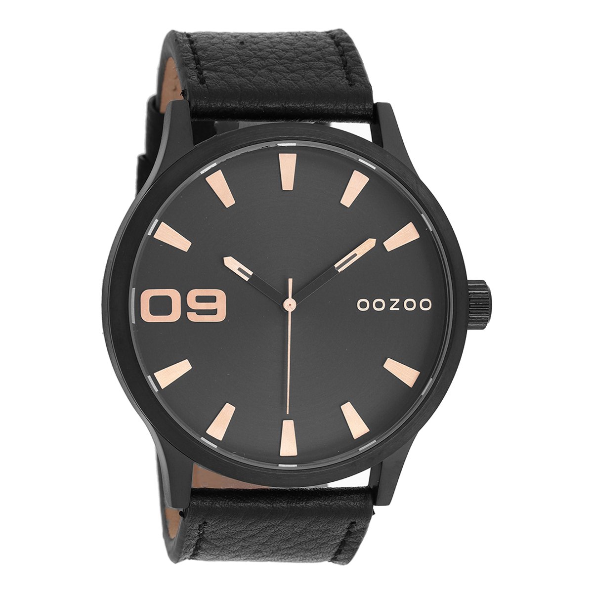 OOZOO Timepieces - Zwarte horloge met zwarte leren band - C8534