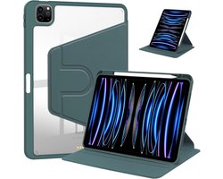 Acryl Draaibare Stand Case Hoesje Geschikt voor: iPad Pro 12,9 inch 2022/2021/2020/2018 & iPad Air 13 Inch (2025) M3 / Air 13 inch (2024) M2 - met Potloodhouder (Donkergroen)