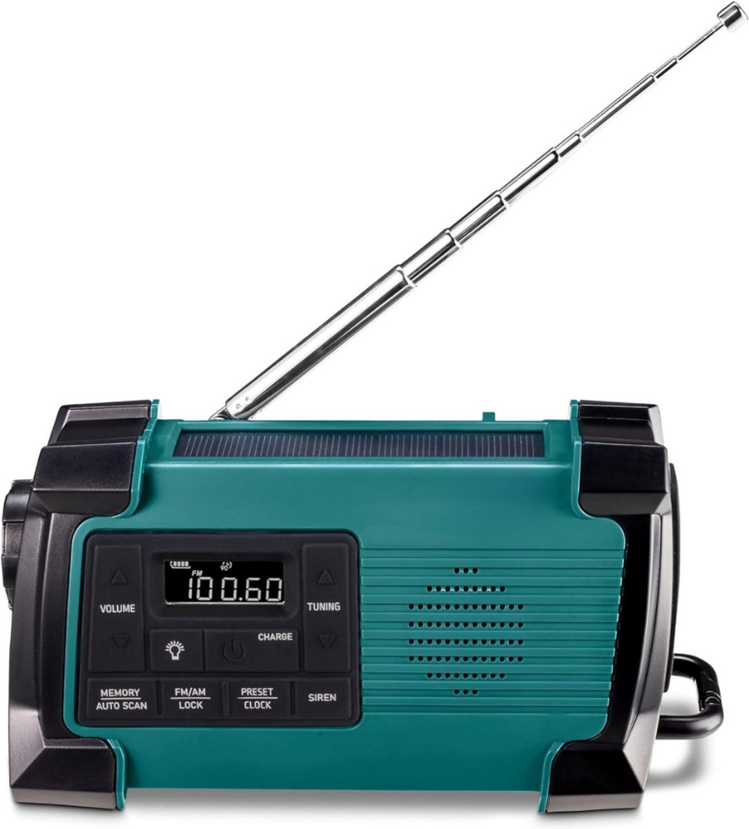 Noodradio - Solar Opwindbaar - Solar powerbank - 1900mAh - Zonneenergie - Survival Noodpakket - Zaklamp Oplaadbaar - AM/FM - Noodrantsoen - Groen