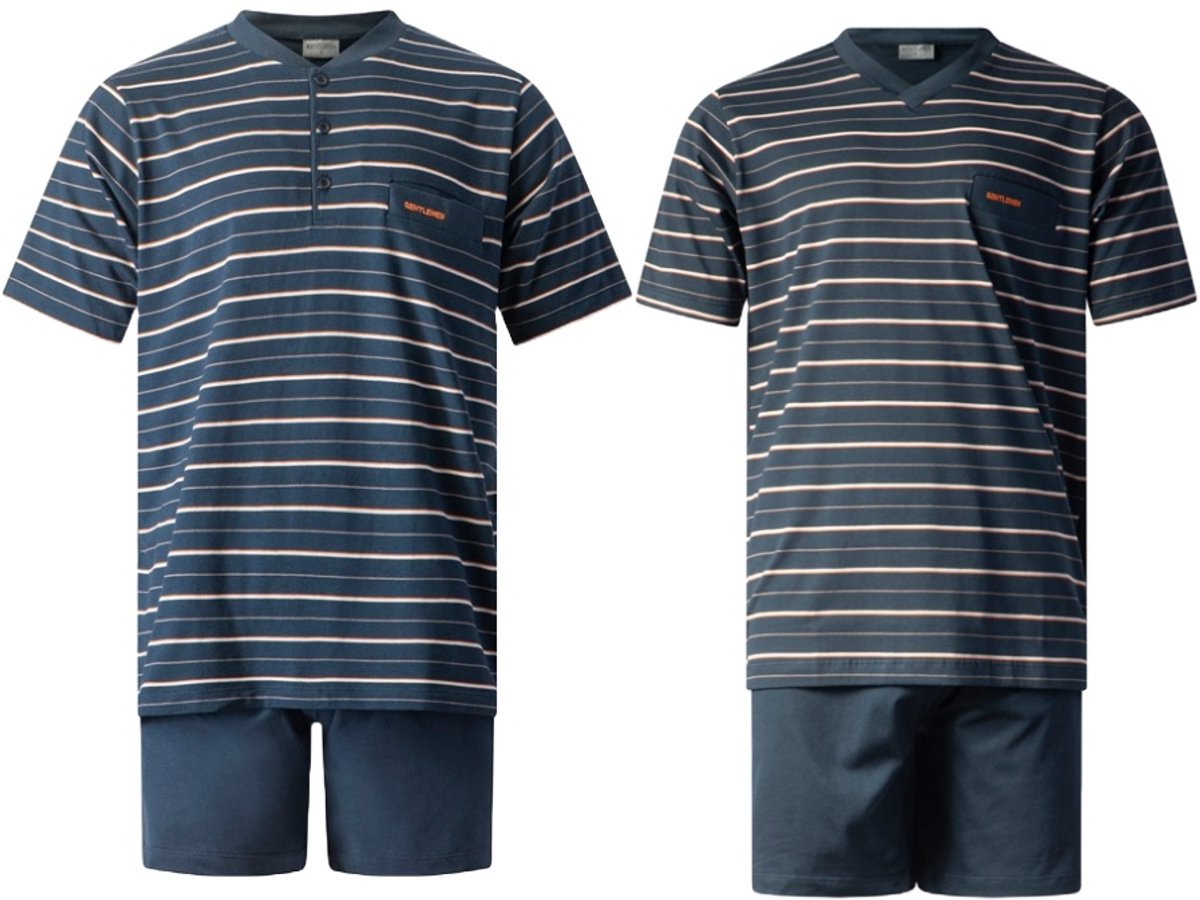 Gentlemen - 2 heren shortama's 114281 - zomer pyjamasets - knoop- en V-hals - donkerblauw - maat M