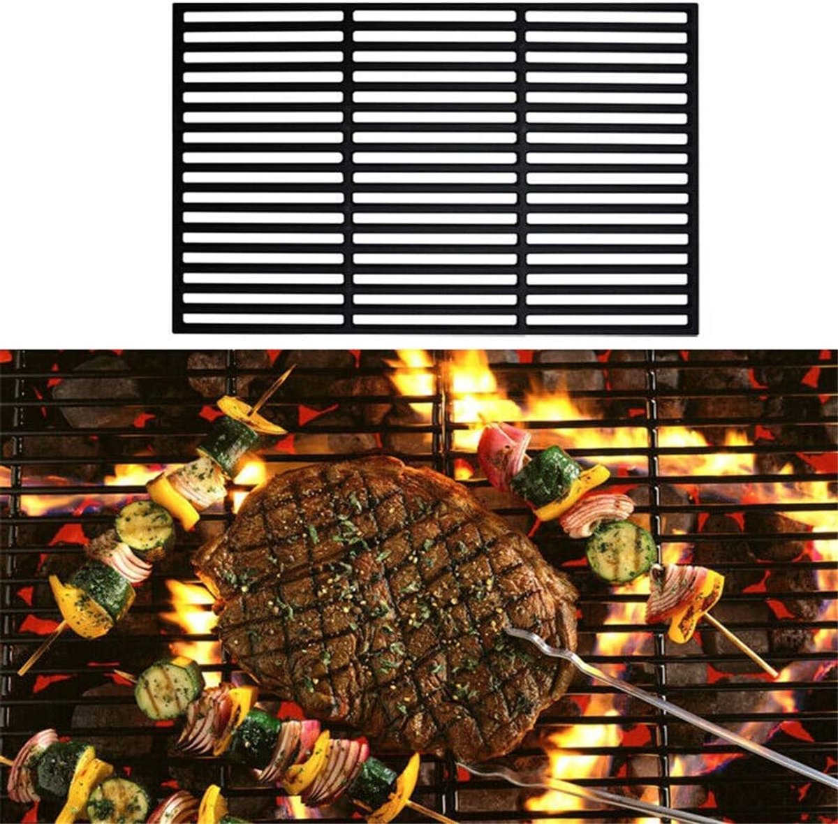 Aufun Gietijzeren Grill Massief Geëmailleerd Gietijzeren Grillaccessoire Voor BBQ Gasgrill Oven (60 x 40 cm)
