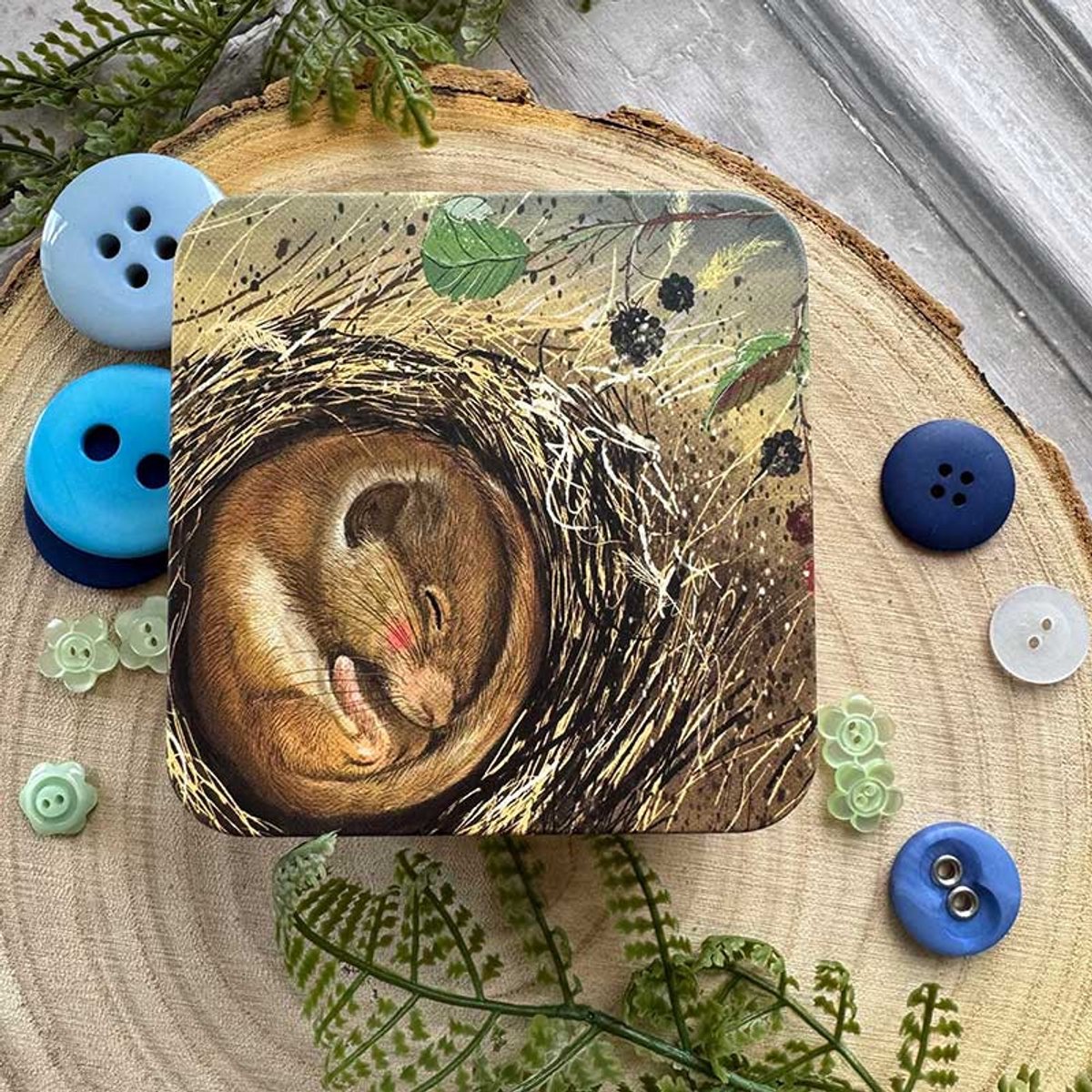 Alex Clark Square Tin Sleeping Dormouse ~ Vierkant opbergblikje muis