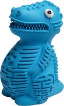 Interactief Hondenspeelgoed – Voerbal in Dino Vorm – Slow Feeder Snackbal – Lekbestendig Kauwspeeltje – 12cm – Blauw