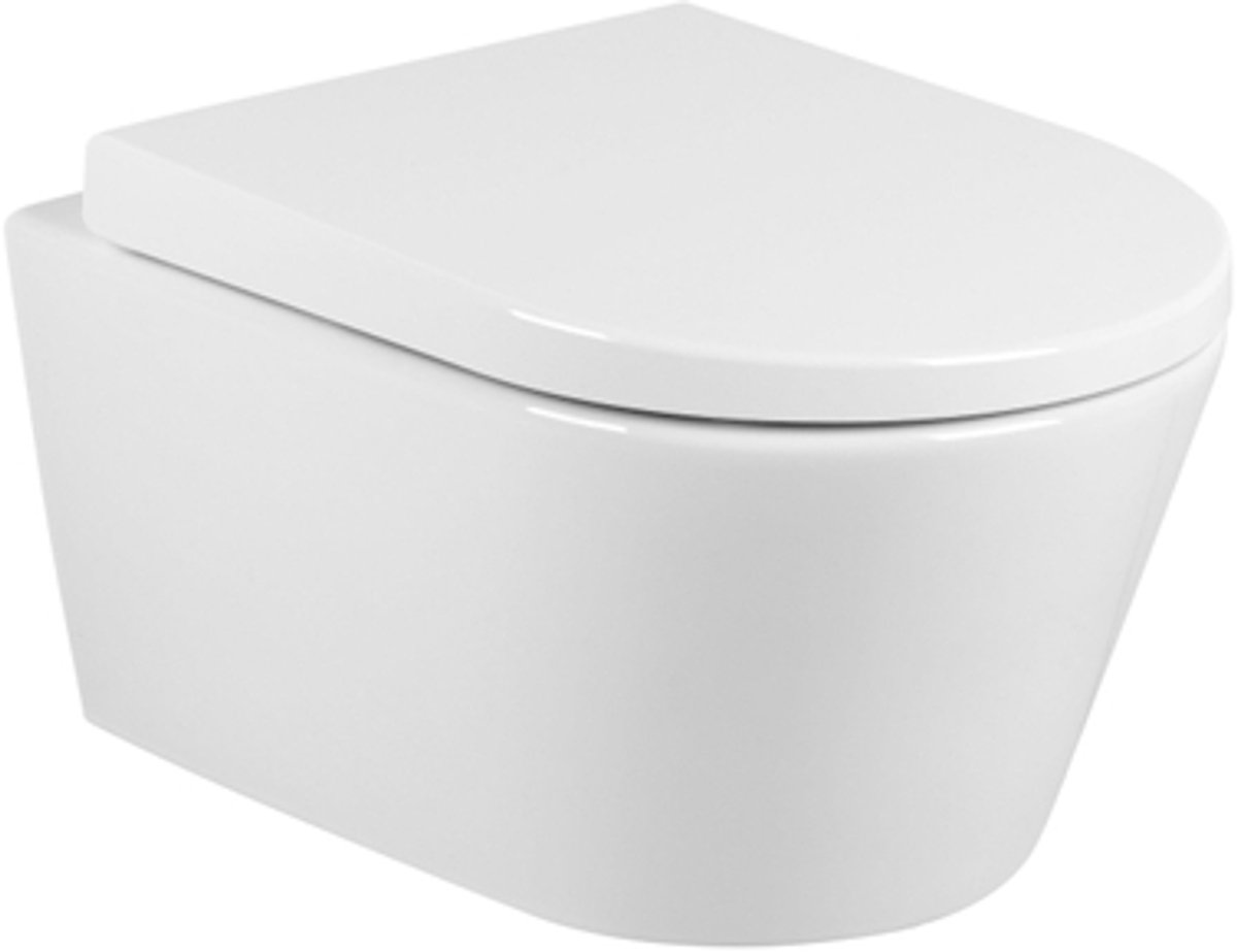 QeramiQ Urby Wandtoilet - 52x35x33cm - spoelrandloos - zonder zitting - glans wit