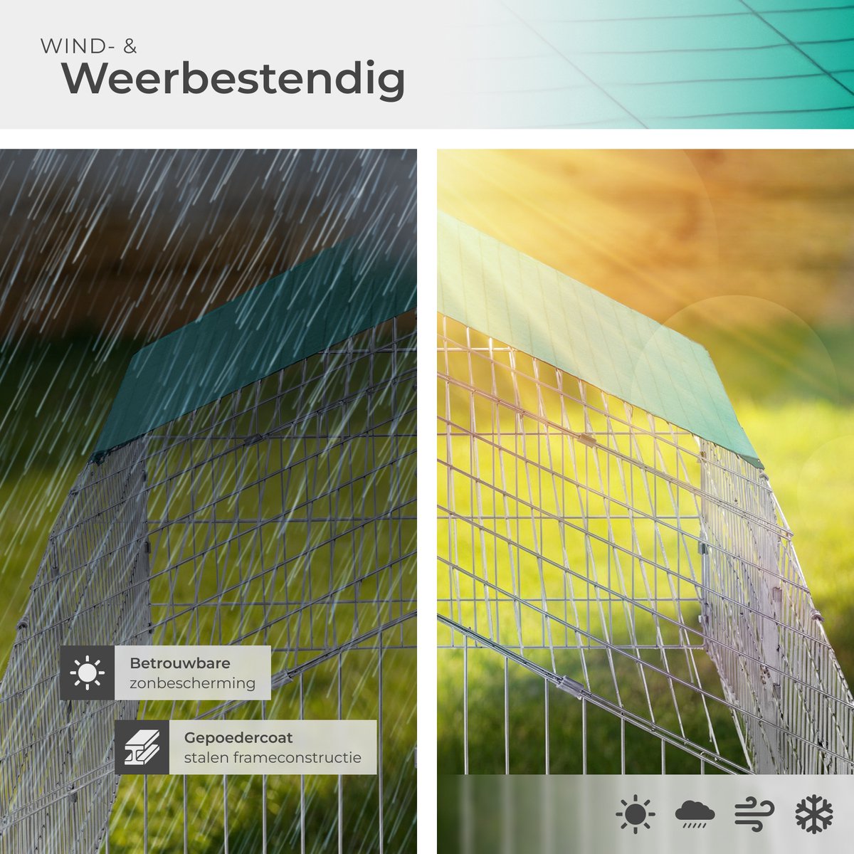 tectake® Konijnenverblijf - Konijnenren - Buitenverblijf met 2 afsluitbare deurtjes - Met zonwering - 180 x 75 x 75 cm - Snelle montage, verschillende maten mogelijk - Diverse kleuren - Groen thumbnail 7