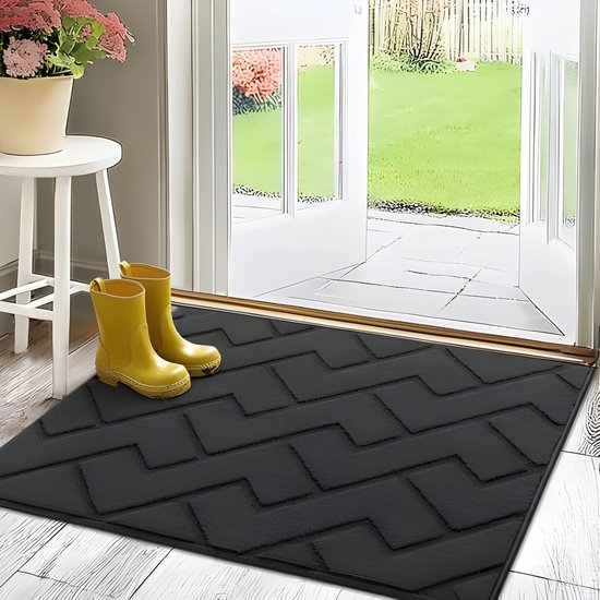 Paillasson d'intérieur antidérapant, lavable en machine, absorbant, pour porte d'entrée, couloir, entrée, Cuisine, chambre à coucher, gris foncé (80 x 100 cm)