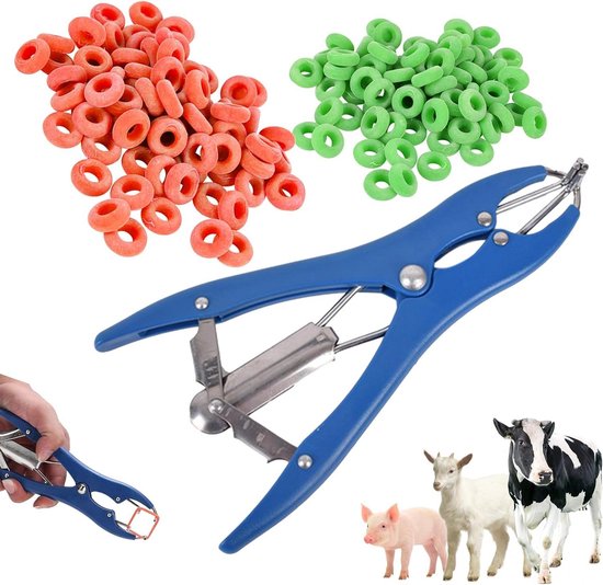 Pince de castration animale Elastrator avec 100 Bagues en caoutchouc pour chèvres et moutons