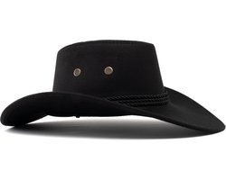 KIMU® Cowboyhoed Zwart Suedelook - Lichtgewicht Zwarte PU Suede Cowboy Western Hoed Touw Dames Heren - Cowgirl Ranger Yellowstone Halloween
